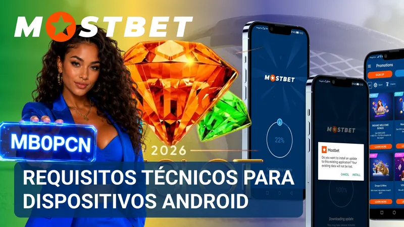 Especificações mínimas do aplicativo Mostbet apresentadas na tela de um dispositivo Android.