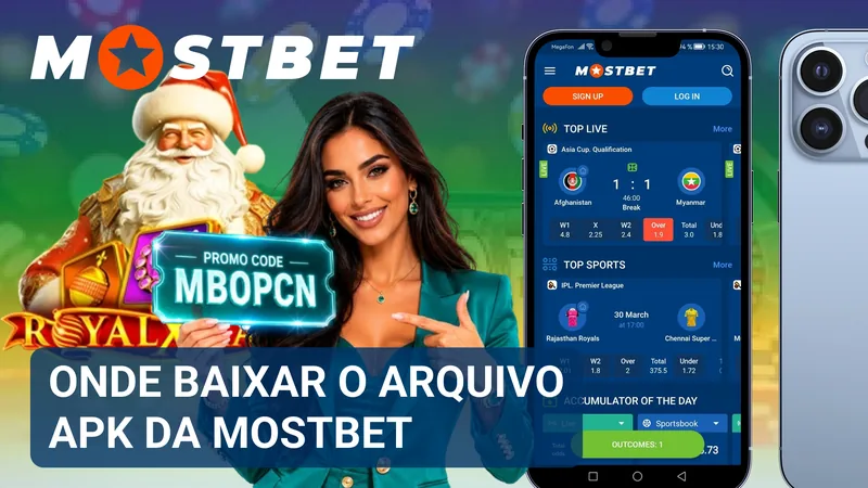 Página oficial com o arquivo APK da Mostbet disponível para download em um telefone Android.