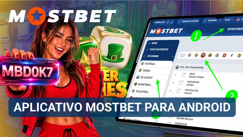 Tela inicial do aplicativo Mostbet exibida em um smartphone Android.