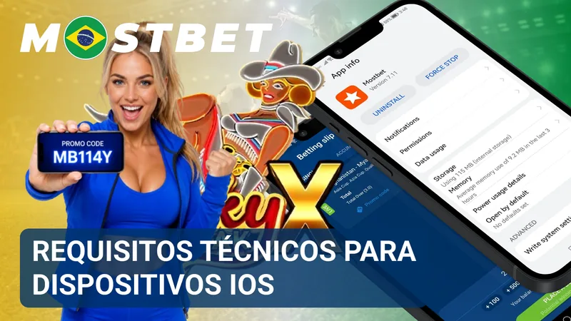 Especificações técnicas do aplicativo Mostbet exibidas na tela de um dispositivo iOS compatível.