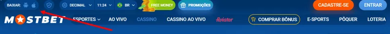 Aplicativos móveis para Android e iOS no site da MostBet