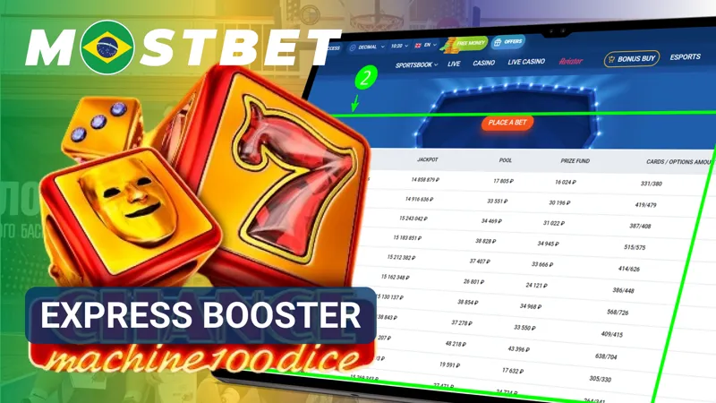 Cupom de aposta múltipla exibe o recurso Express Booster ativado na MostBet.