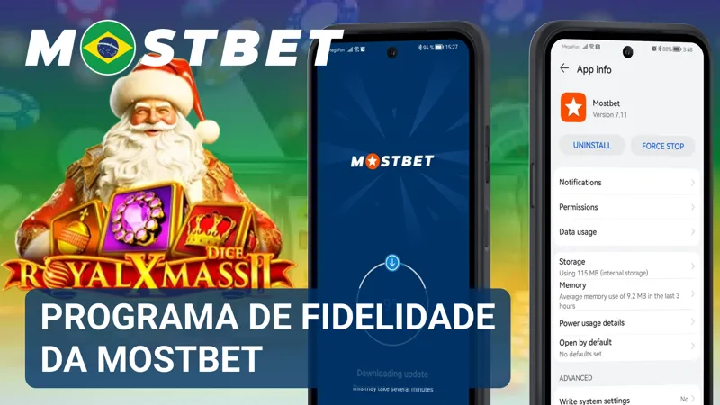 Tela do programa de fidelidade da MostBet mostra níveis de status e recompensas disponíveis.