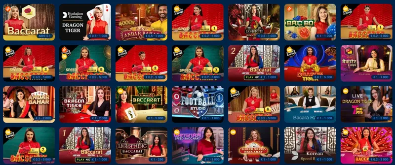 Variedade de jogos de bacará no cassino ao vivo MostBet