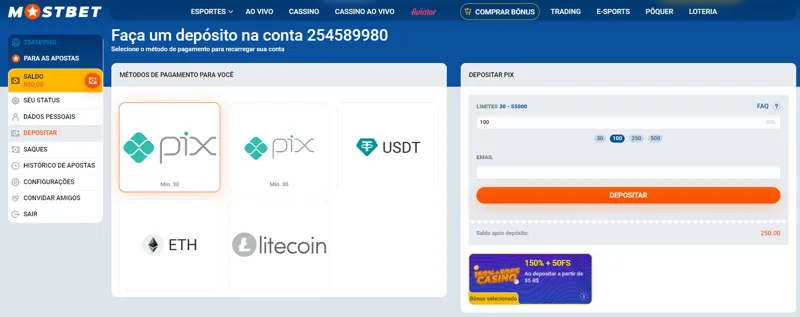 Opções de sistema de pagamento para reabastecer sua conta de jogo MostBet