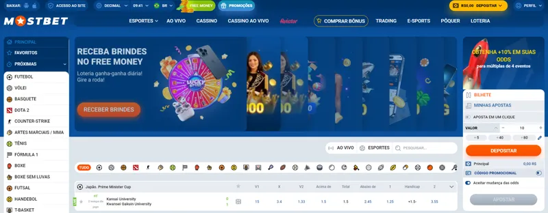 Página inicial da MostBet Alemanha
