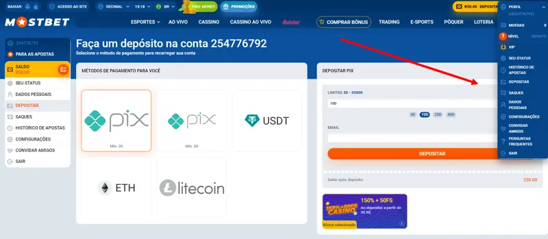 Retirada de fundos do menu do site
