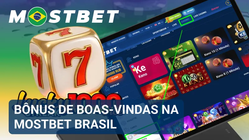 Tela promocional da MostBet Brasil exibindo o bônus de boas-vindas ao lado do formulário de cadastro.